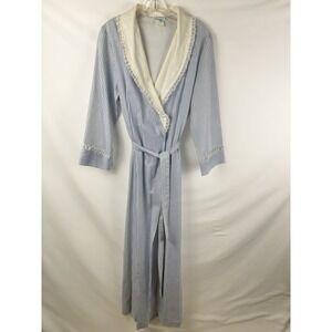 VTG Appel Robe Sz M Seersucker Belted Lace Details Granny Cottage Housecoat Cozy